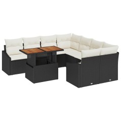vidaXL Set da pranzo da giardino in 9 pezzi con cuscini in poly rattan e legno di acacia neri