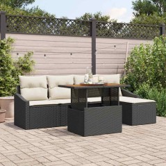 vidaXL Set da pranzo da giardino 6 pezzi con cuscini neri in polyrattan e acacia