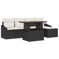 vidaXL Set da pranzo da giardino 6 pezzi con cuscini neri in polyrattan e acacia