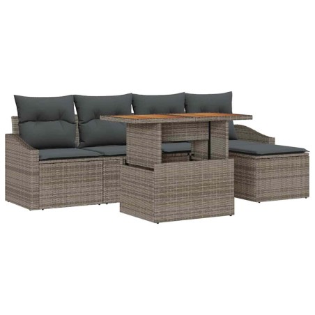 vidaXL Set da pranzo da giardino in 6 pezzi con cuscini grigi in polyrattan e acacia