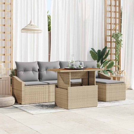 vidaXL Set da pranzo da giardino in 6 pezzi con cuscini beige in rattan sintetico e acacia