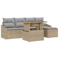 vidaXL Set da pranzo da giardino in 6 pezzi con cuscini beige in rattan sintetico e acacia