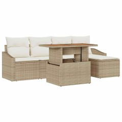 vidaXL Set da Pranzo da Giardino con 6 Pezzi e Cuscini Beige in Rattan Sintetico e Acacia