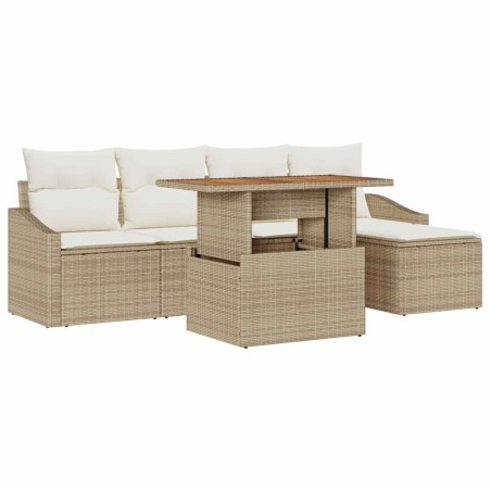 vidaXL Set da Pranzo da Giardino con 6 Pezzi e Cuscini Beige in Rattan Sintetico e Acacia