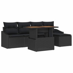 vidaXL Set da pranzo per il giardino di 6 pezzi con cuscini in rattan nero e poliestere