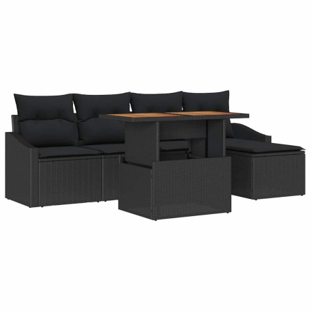 vidaXL Set da pranzo per il giardino di 6 pezzi con cuscini in rattan nero e poliestere