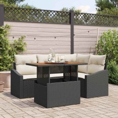 vidaXL Set da Pranzo da Giardino 5 Pezzi con Cuscini in Rattan Sintetico Nero e Acacia