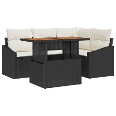 vidaXL Set da Pranzo da Giardino 5 Pezzi con Cuscini in Rattan Sintetico Nero e Acacia