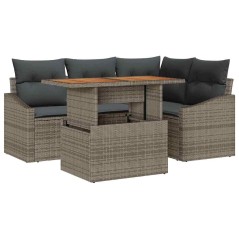 vidaXL Set da Pranzo da Giardino 5 Pezzi con Cuscini Grigio in Rattan