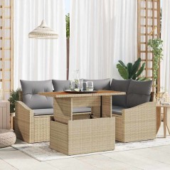 vidaXL Set da Pranzo da Giardino 5 Pezzi con Cuscini Beige in Rattan Sintetico e Acacia