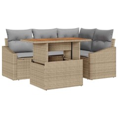 vidaXL Set da Pranzo da Giardino 5 Pezzi con Cuscini Beige in Rattan Sintetico e Acacia