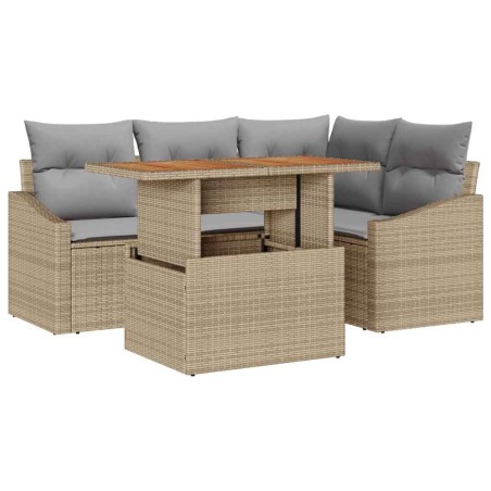 vidaXL Set da Pranzo da Giardino 5 Pezzi con Cuscini Beige in Rattan Sintetico e Acacia