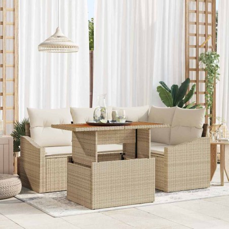vidaXL Set da Pranzo da Giardino 5 Pezzi con Cuscini Beige in Rattan Sintetico e Acacia