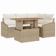 vidaXL Set da Pranzo da Giardino 5 Pezzi con Cuscini Beige in Rattan Sintetico e Acacia