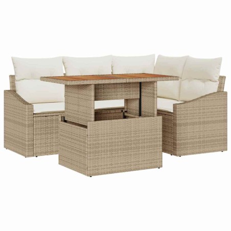 vidaXL Set da Pranzo da Giardino 5 Pezzi con Cuscini Beige in Rattan Sintetico e Acacia