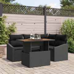 vidaXL Set da Pranzo da Giardino 5 Pezzi con Cuscini - Rattan Polietilene Nero e Acacia
