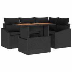 vidaXL Set da Pranzo da Giardino 5 Pezzi con Cuscini - Rattan Polietilene Nero e Acacia