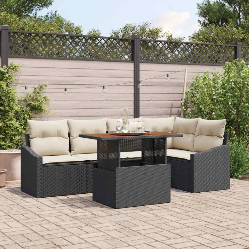 vidaXL Set da pranzo da giardino 6 pezzi con cuscini in rattan nero e acacia