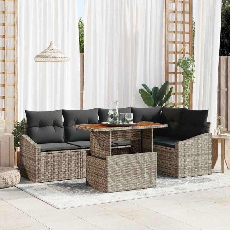 vidaXL Set da Pranzo da Giardino 6 Pezzi con Cuscini Grigi in Rattan Sintetico e Acacia