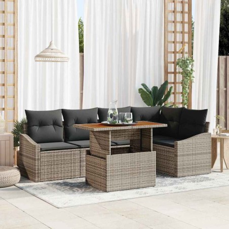 vidaXL Set da Pranzo da Giardino 6 Pezzi con Cuscini Grigi in Rattan Sintetico e Acacia