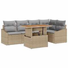 vidaXL Set da pranzo da giardino 6 pezzi con cuscini beige in rattan sintetico e acacia