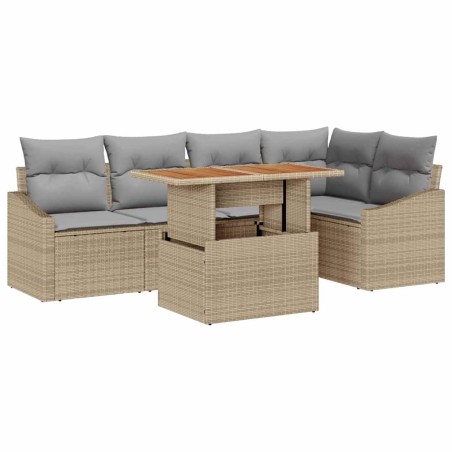 vidaXL Set da pranzo da giardino 6 pezzi con cuscini beige in rattan sintetico e acacia