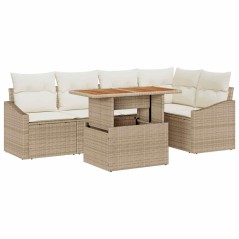 vidaXL Set Giardino 6 Pezzi con Cuscini Beige in Rattan Sintetico e Acacia