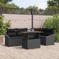 vidaXL Set da Pranzo da Giardino 6 Pezzi con Cuscini in Polyrattan Nero e Acacia