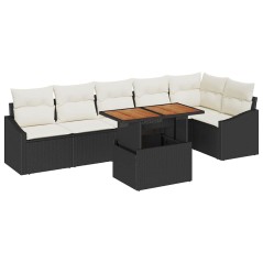 vidaXL Set da Pranzo da Giardino 7 Pezzi con Cuscini in Rattan Nero e Acacia