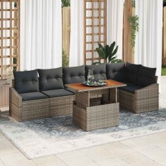 vidaXL Set da pranzo da giardino 7 pezzi con cuscini in rattan polietilene grigio acacia