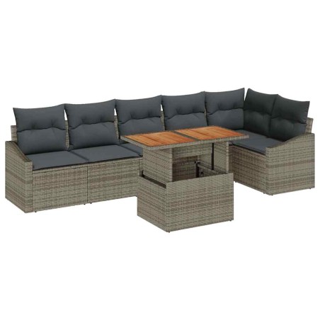 vidaXL Set da pranzo da giardino 7 pezzi con cuscini in rattan polietilene grigio acacia