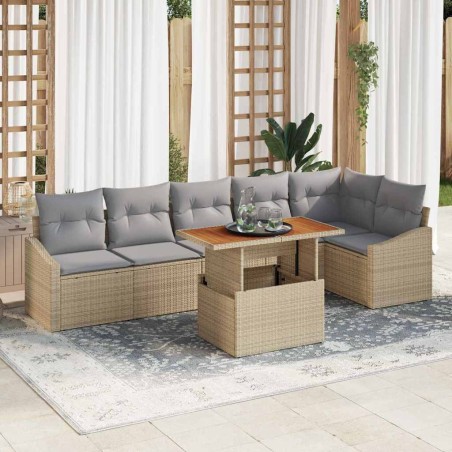 vidaXL Set da pranzo da giardino 7 pezzi con cuscini beige e legno di acacia