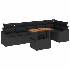 vidaXL Set da Pranzo Giardino 7 Pezzi con Cuscini in Rattan Plastico Nero e Legno di Acacia