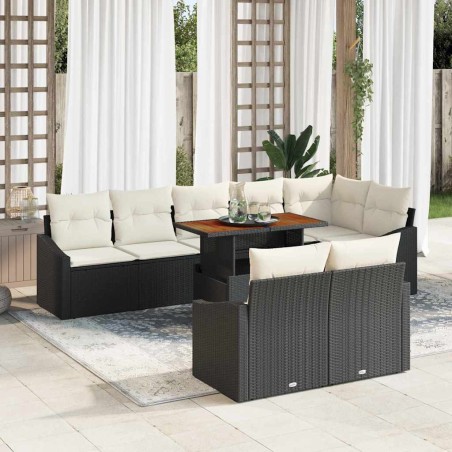 vidaXL Set da Pranzo da Giardino in 9 Pezzi con Cuscini in Rattan Nero e Legno di Acacia