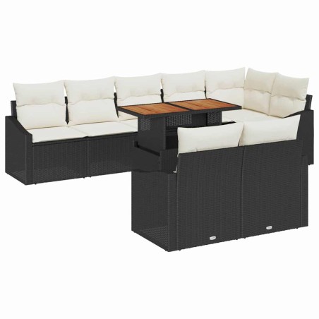 vidaXL Set da Pranzo da Giardino in 9 Pezzi con Cuscini in Rattan Nero e Legno di Acacia
