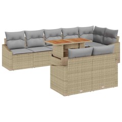 vidaXL Set pranzo giardino 9 pezzi con cuscini beige in rattan sintetico e acacia