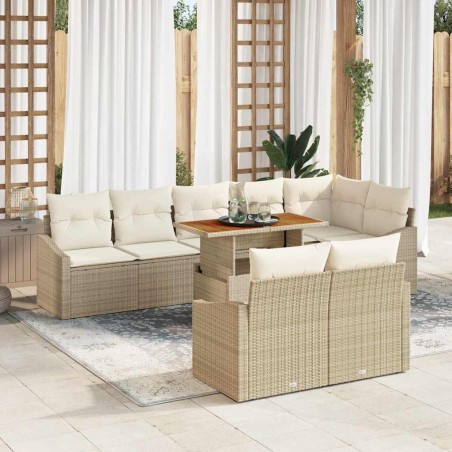 vidaXL Set da pranzo da giardino 9 pezzi con cuscini beige in rattan sintetico e acacia