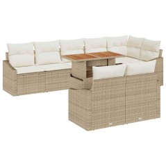vidaXL Set da pranzo da giardino 9 pezzi con cuscini beige in rattan sintetico e acacia