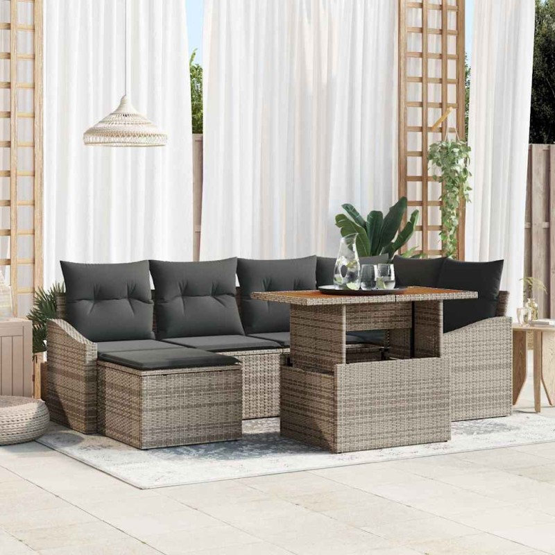 vidaXL Set da Pranzo per Giardino 7 Pezzi con Cuscini in Rattan Grigio e Acacia.