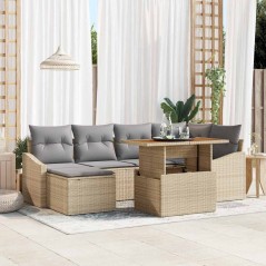 vidaXL Set da Pranzo per il Giardino in 7 Pezzi con Cuscini Beige in Rattan Sintetico e Acacia