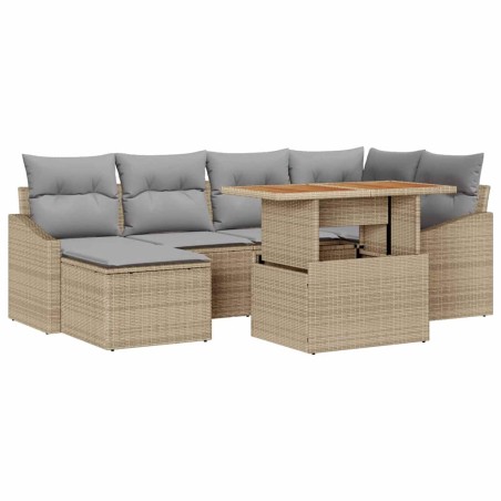 vidaXL Set da Pranzo per il Giardino in 7 Pezzi con Cuscini Beige in Rattan Sintetico e Acacia