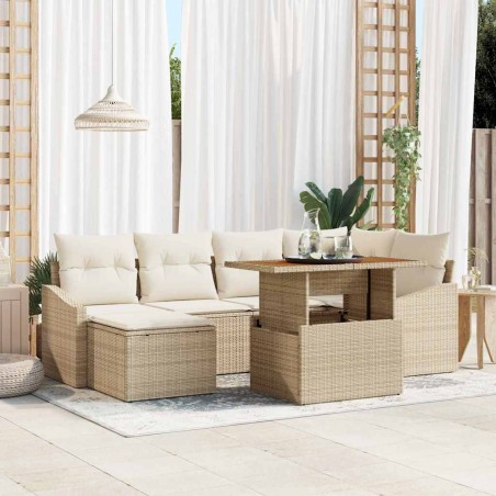 vidaXL Set da Giardino 7 Pezzi con Cuscini Beige in Rattan e Acacia