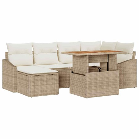 vidaXL Set da Giardino 7 Pezzi con Cuscini Beige in Rattan e Acacia