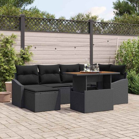vidaXL Set da Pranzo da Giardino 7 Pezzi con Cuscini in Rattan Nero e Tavolo in Acacia