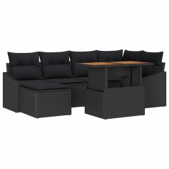 vidaXL Set da Pranzo da Giardino 7 Pezzi con Cuscini in Rattan Nero e Tavolo in Acacia