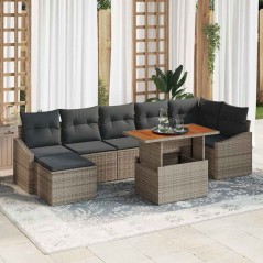 vidaXL Set da Pranzo per Giardino in 8 Pezzi con Cuscini Grigi in Rattan Sintetico e Acacia