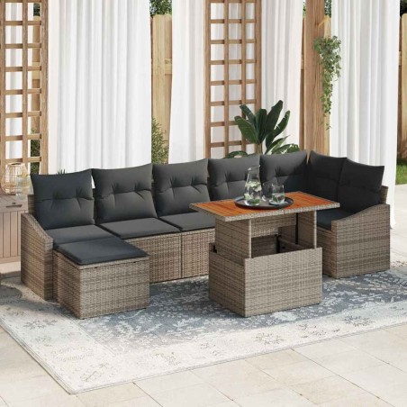 vidaXL Set da Pranzo per Giardino in 8 Pezzi con Cuscini Grigi in Rattan Sintetico e Acacia