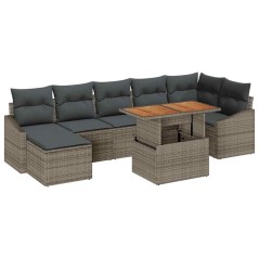 vidaXL Set da Pranzo per Giardino in 8 Pezzi con Cuscini Grigi in Rattan Sintetico e Acacia