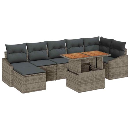 vidaXL Set da Pranzo per Giardino in 8 Pezzi con Cuscini Grigi in Rattan Sintetico e Acacia