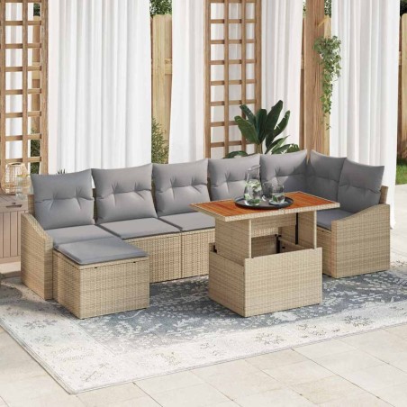 vidaXL Set da Pranzo da Giardino 8 Pezzi con Cuscini in Rattan Sintetico Beige e Acacia